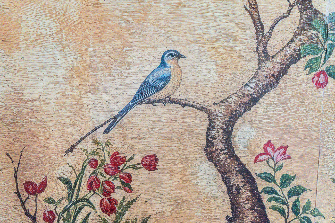 Château de Drogenbos Room Brussels Italian style Painted wall bird and flowers